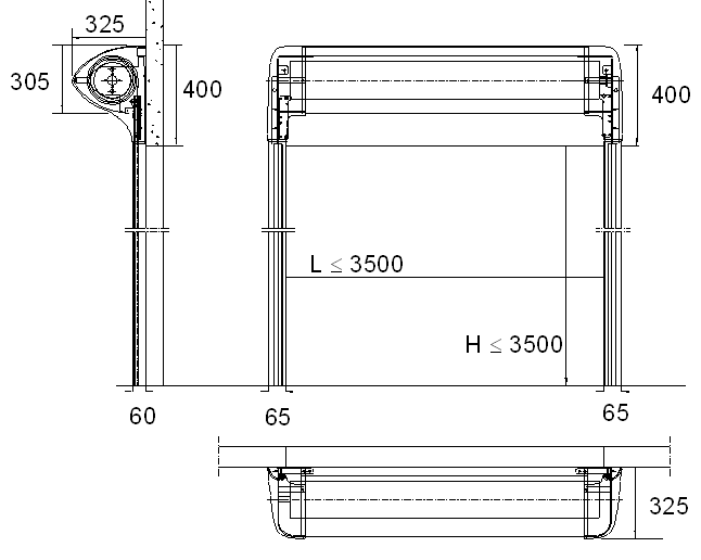 Промышленные рулонные скоростные ворота Dynaco серии D-313-LF установочные размеры