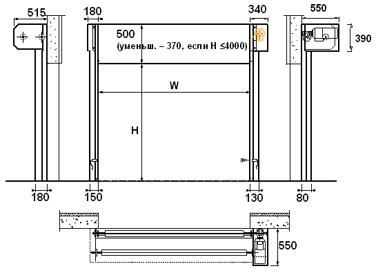 Промышленные рулонные скоростные ворота Dynaco серии M2 Freezer установочные размеры